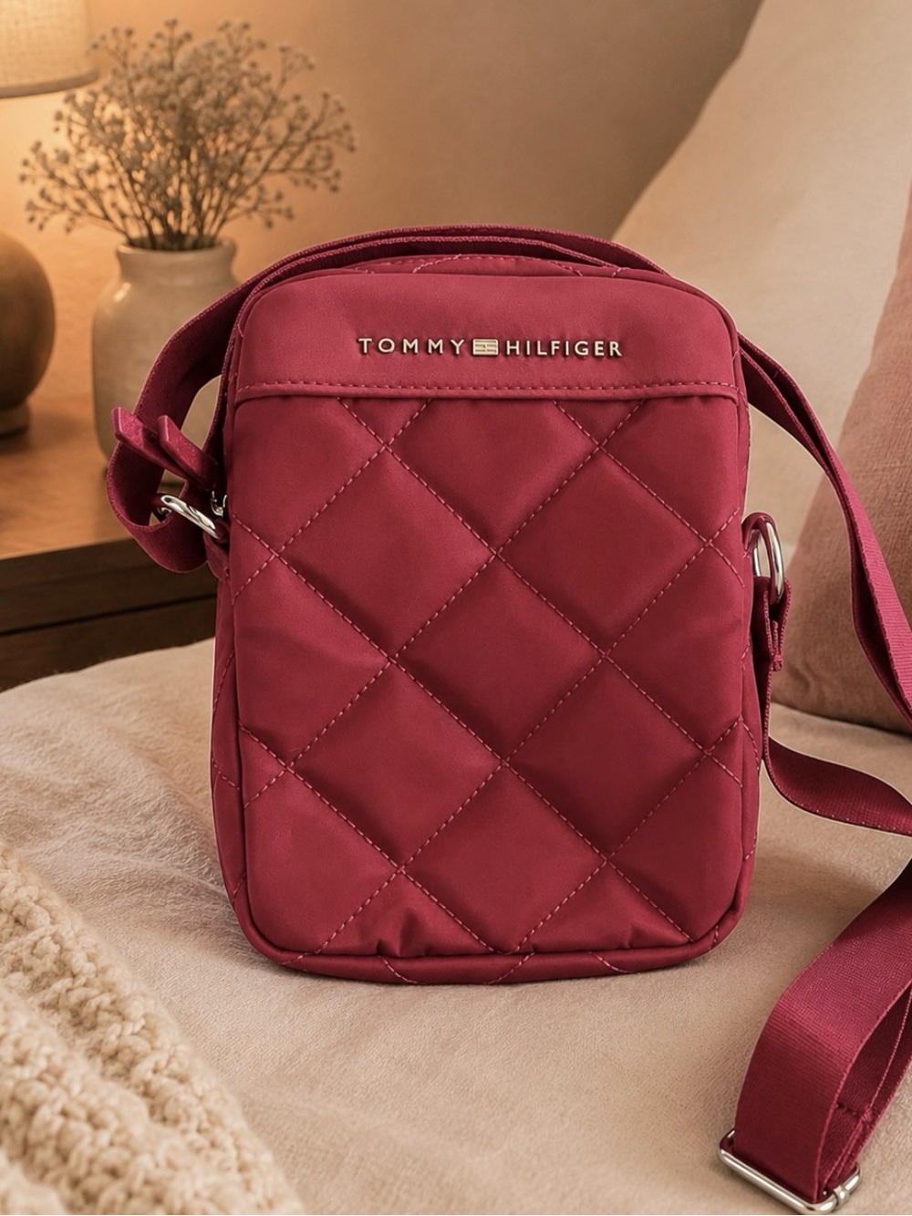 Tommy Hilfiger Quilted Nylon Crossbody Red Bag NWOT